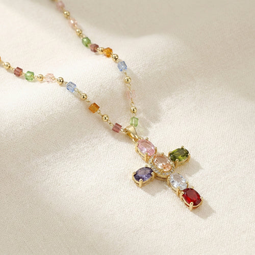 Rainbow Cross Necklace