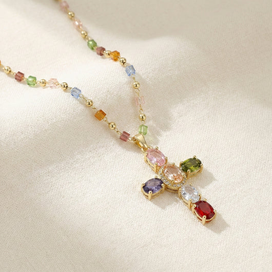 Rainbow Cross Necklace
